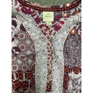 Knox Rose XL Women A Line High Low Smocked‎ Geometric Midi Flutter Puff Sleeve
